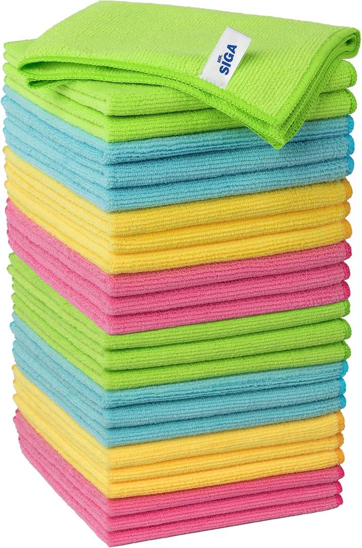 MR.SIGA Microfiber Cleaning Cloth, Pack of 24, Size:12.6" x 12.6" (Yellow/Green/Pink/Blue)