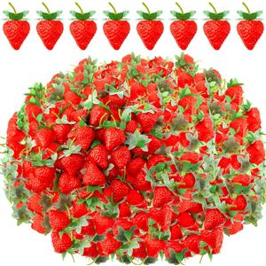 Lyrow 150 Pcs Artificial Strawberries Faux Realistic Strawberry Decor Plastic Simulation Fake Strawberries Lifelike Fruit for Photography Prop Cabinet Party (2.2 Inch)