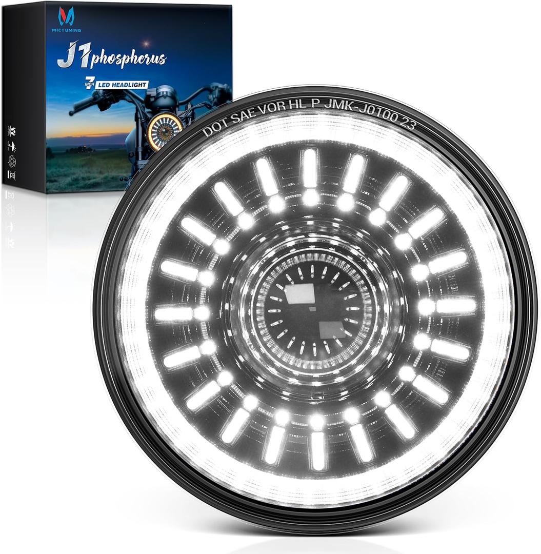 MICTUNING J1 Anti-glare 1000% Brighter 7 Inch Parking Light with Start-up Gradient Welcome Halo, DOT Approved Motorcycle light Compatible with Kawasaki Suzuki Yamaha Honda, 1 pcs