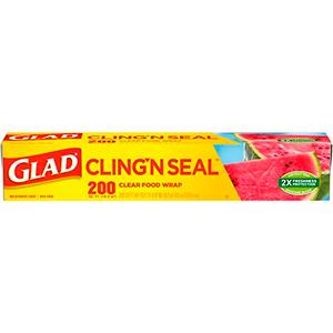 Glad Cling N Seal Plastic Food Wrap, 200 Square Foot Roll (Package May Vary), Pack of 3