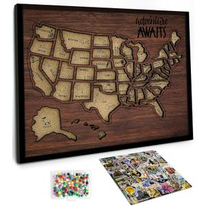 flinelife USA Landmarks Cork Travel Map With Pins, 12x10, Medium Size, Map of United States, Perfect For Couples and Families Gift (Brown)