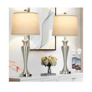 30" Silver Table Lamps Set of 2, 3-Way Dimmable Touch Living Room Lamp with USB A+C Ports and AC Outlet, Modern Brushed Nickel Bedroom Lamps, Tall Metal Bedside Lamp for Nightstand Side Table
