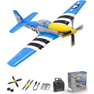 VOLANTEXRC RC Plane 4 Channel P51D Mustang Remote Control Airplane Fighter RTF with 6-Axis Gyro, 3 Modes Easy to Fly, 2.4GHz Radio Controlled Aircraft for Beginners & Adults (Blue)
