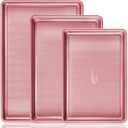 HONGBAKE Baking Sheet Pan Set, Cookie Sheets for Oven, Nonstick Half/Quarter/Jelly Roll Pans with Diamond Texture Pattern, Heavy Duty Cookie Tray, Pink (Pink Carbon Steel)