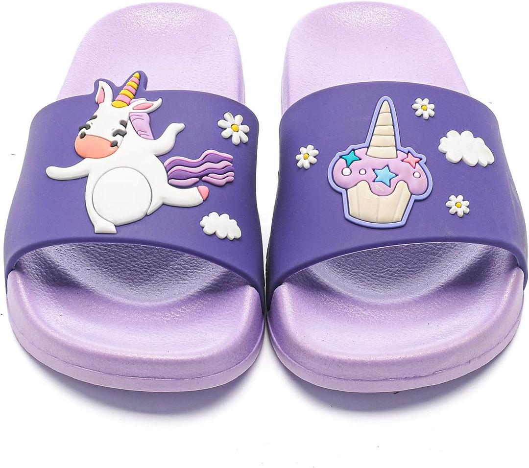 MEMON Toddler Little Kids Dinosaur Beach/Pool/Shower Slides/Anti-Skid Home Bath Slippers/Cute Summer Outdoor Shoes for Girls and Boys (11-12 Toddler, Purple)