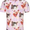 KYKU Men's Casual Button-Down Shirts Hawaiian Shirt Short Sleeve Beach Clothes with Pockets (Pink, XXXL)