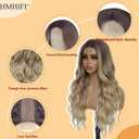 HMHIFI Long Ombre Blonde Wigs for Women 26 inch Long Wavy Middle Part Wig Ombre Blonde Wigs Upgraded Protein Fiber Hair Replacement Wig Cosplay Costume Halloween Wig(26'' Brown Ombre Blonde)
