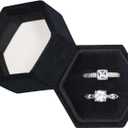Velvet Ring Box, 2 Slots Hexagon Jewelry Ring Gift Box Vintage Ring Display Holder Case for Wedding Ceremony Proposal Engagement (Black)