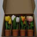 DILATATA 4 Pcs MultiColor Tulips Artificial Flowers Large Tulips Head Real Touch Fake Tulip Fake Flowers for Mother's Day 11.4" Faux Tulip for Vase Centerpieces Home Wedding Bouquet, Color May Vary