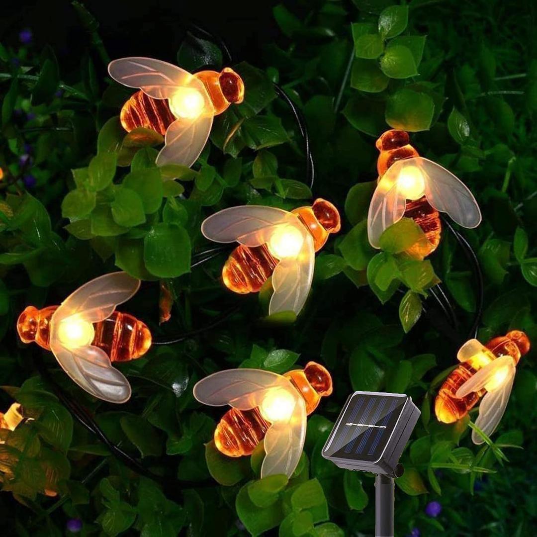 SNOMYRS Solar String Lights Outdoor 21 Ft 30 LED Solar Bee String Lights with 8 Lighting Modes Bumble Bee Lights for Garden Yard Lawn Patio Party Grass Decor (Warm White)