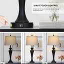 30" Black Table Lamps Set of 2, Touch Control Tall Living Room Lamp with USB A+C Ports and AC Outlet, 3-Way Dimmable Bedside Lamps for Nightstand, Modern Metal Bedroom Lamp, 2 Bulbs Included