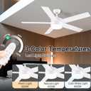 POCHFAN 52 inch White Ceiling Fans with Lights and Remote, Reversible 5 Blades Modern Ceiling Fan for Bedroom, Living Room, Dining Room, LED 3 CCT 6-Speed Noiseless, ETL Listed