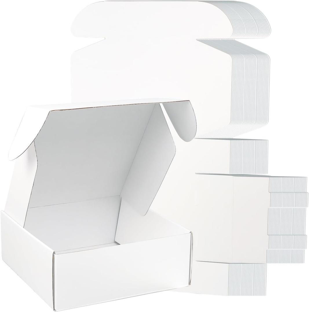FORBFAN 8x8x3 Shipping Boxes, 30 Pack White Mailer Boxes for Small Business, Medium Corrugated Cardboard Boxes for Mailing & Shipping