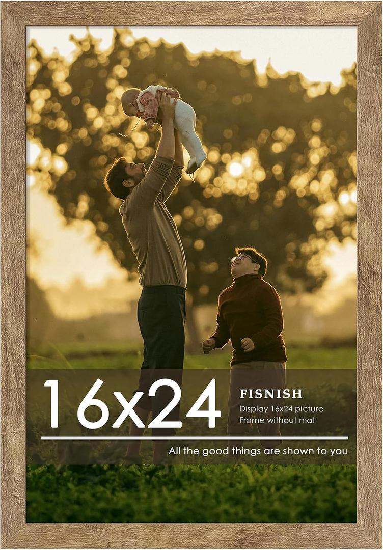 16x24 Picture Frame, Natural Woodgrain Brown 16 x 24 Poster Frame for Horizontal or Vertical Wall Mounting, 1 Pack