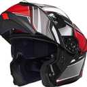 ILM Adult Motorcycle Helmet Dual Visor Flip up Modular Full Face Helmet DOT Model WS206 (Redblack,Medium)