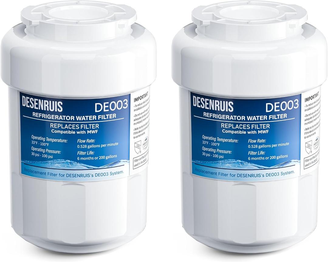 Water Filter Replacement Compatible with GE MWF, SmartWater MWFP, MWFA, GWF, HDX FMG-1, WFC1201, RWF1060, 197D6321P006, Kenmore 9991, Pack of 2, By DESENRUIS