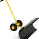 29" Heavy-Duty Snow Pusher Shovel with Wheels, Snow Pusher Hand Plow for Snow Removal, 5 Level Adjustable Handle & 5-Position Angled Blade (29" Single Pole, Yellow)