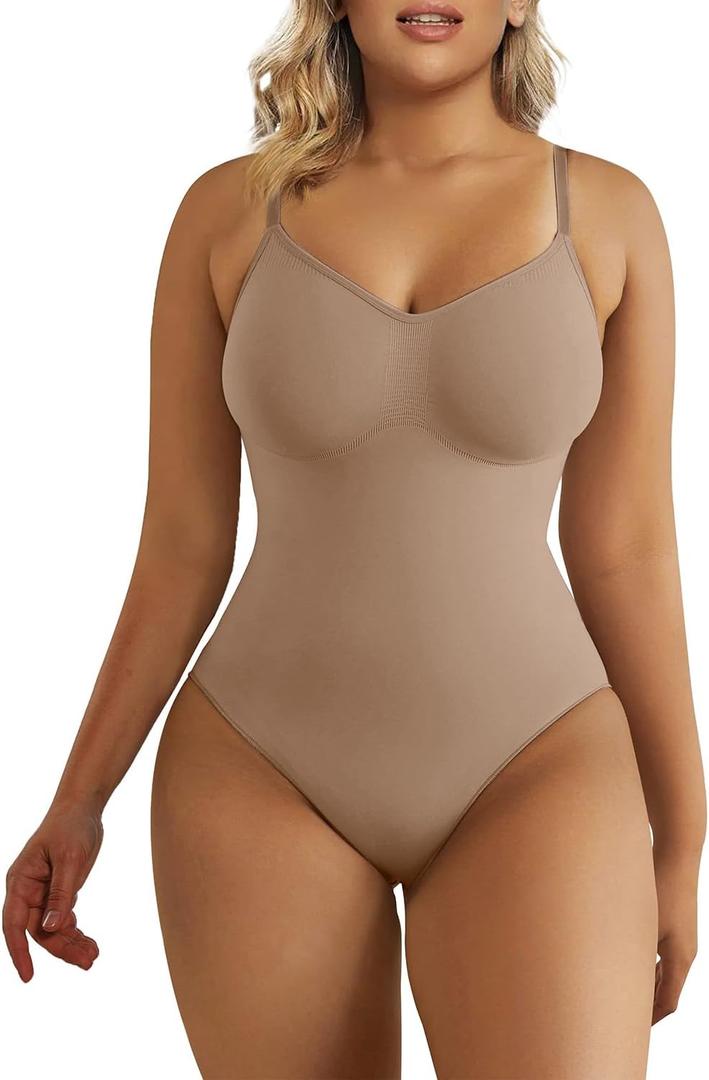 SHAPERX Women's Seamless Shapewear Bodysuit Tummy Control Body Shaper Waist Defining Body Suit, S/M