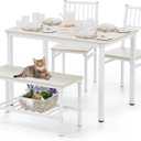 Teraves Dining Table Set/Computer Desk,Kitchen Table with 2 Chairs and a Bench,Table and Chairs 4 Piece Set for Dining Room (Beige, 110CM)