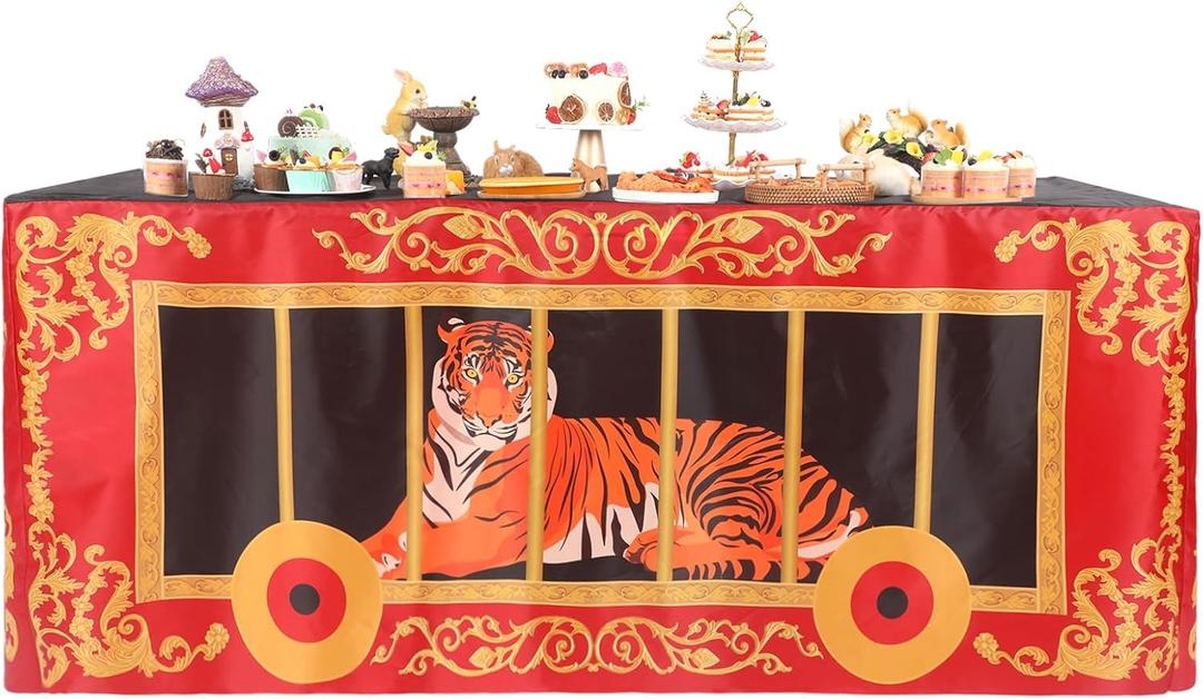 Oudain 6ft Carnival Party Decorations Circus Theme Birthday Party Supplies Circus Themed Tablecloth Washable Fabric Polyester Rectangle Animal Table Cover Protector for Birthday Baby Shower