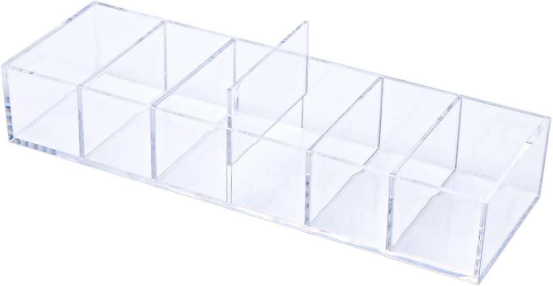 NatSumeBasics Clear Drawer Organizer 6-Section Desk Compartment Acrylic Tray Holder, 3.3" Width not for Storage Credit Cards Business Card, Office Accessories Supplies (Small)