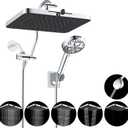 Hibbent Upgraded 5-spray 13'' Shower Head, High Pressure Rainfall Shower Head, Dual Showerhead Combo with 10-mode Handheld Spray, 12'' Adjustable Extension Arm, 71'' Hose, Showerhead Holder, Chrome