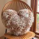 Heart Pillow, 15"x 19" Leopard Plush Heart Pillows Brown Fluffy Love Shaped Decorative Valentine Heart Pillow Cushions for Sofa Couch Bed Car Living Room (White Brown)