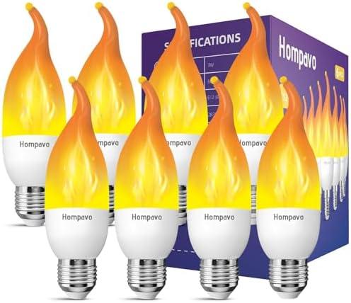 Hompavo Christmas Decorations, LED Flame Light Bulbs E26 Base, Upgraded 3 Modes Flickering Candle Bulbs for Christmas Halloween Party Porch Indoor & Outdoor Decor - 6 Pack