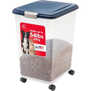 IRIS USA Dog Food Storage Container, Up to 54 Pounds, Attachable Wheels, For Dog Cat Bird and Other Pet Food Storage Bin, Keep Fresh, Easy Mobility - Made in USA, Navy, 54 Lbs