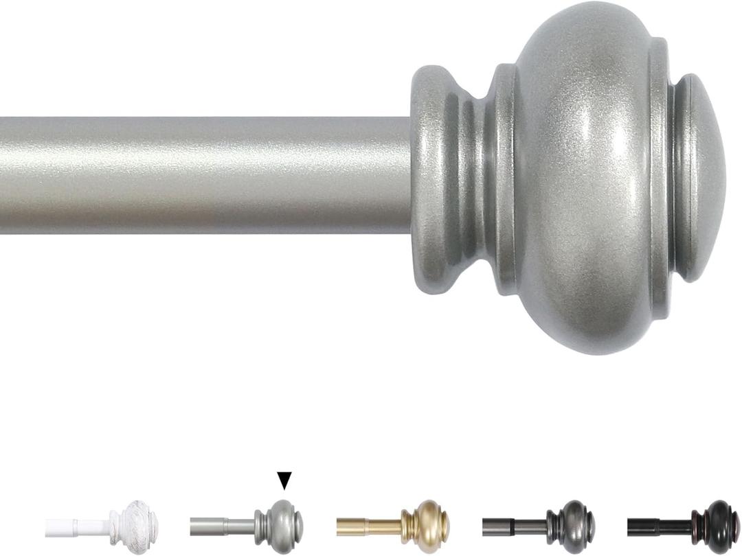 H.VERSAILTEX Curtain Rods for Windows 16.2 to 106.2 Inches 3/4 inch Diameter Adjustable Decorative Telescoping Curtain Rod with Brackets Heavy Duty Splicing Window Rods with Classic Finials, Nickel