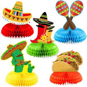 Fancy Land Fiesta Honeycomb Table Centerpiece Mexican Party Decorations Cinco De Mayo Honeycomb Centerpiece for Mexican Themed Decor Supplies 5 Packs
