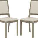 COLAMY Wood Dining Chairs Set of 2, Mid Century Modern Upholstered Kitchen Chairs,19 Inch Fabric Dining Chair with Back for Kitchen Dining Room, Grey