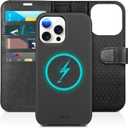TUCCH Wallet Case for iPhone 15 Pro Max, [Removable] 2-in-1 Stand RFID Blocking 4 Card Slot [Wireless Charging] Protective Case, PU Leather Detachable Folio Compatible with iPhone 15 Pro Max, Black