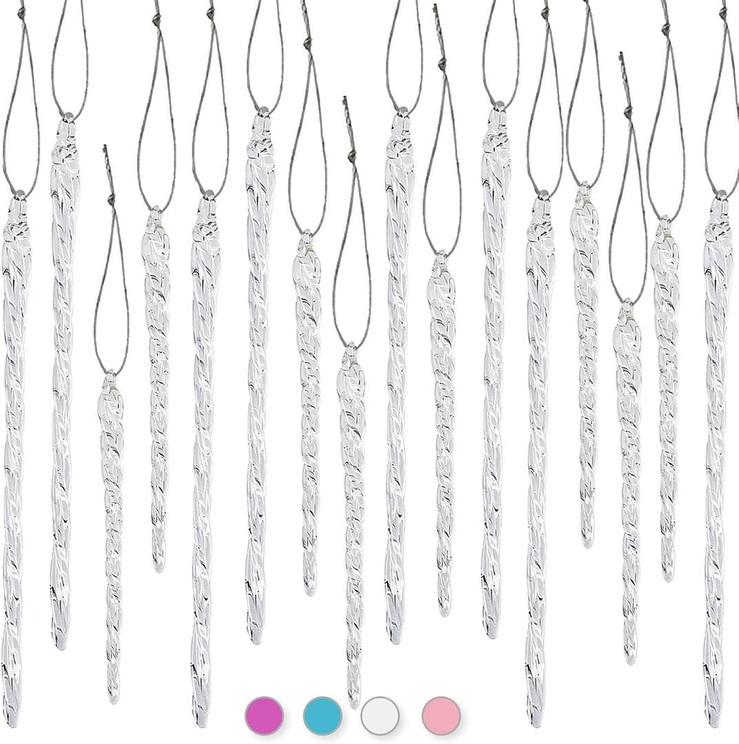 36 pcs, 4 & 6, Glass Icicle Ornaments for Christmas Tree Decor, Premium Twisted Hanging Icicles, Winter Wedding & Holiday Party Decorations (Clear)