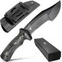 ZUNE LOTOO Full Tang Fixed Blade Tactical Knife for Men, 9.4" Bowie Knife with Kydex Sheath & G10 Handle, 8Cr14mov Survival Hunting Knives for Bushcraft Camping Outdoor Skinning