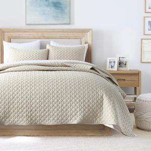 HORIMOTE HOME Quilt Set Twin Size Beige Bedspread, Modern Style Quilted Clouds Pattern Soft Coverlet Set Lightweight Microfiber Quilted Bedspread for All Season, Includes 1 Quilt and 1 Pillow Sham (Twin(68" x 86"))