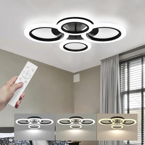 GooComfy Modern LED Ceiling Light Fixture, 22" Dimmable Semi Flush Mount Ceiling Light with Remote & App Control 4 Ring Ceiling Lamp for Dining Room, Kitchen, Living Room, Bedroom, Office, Black