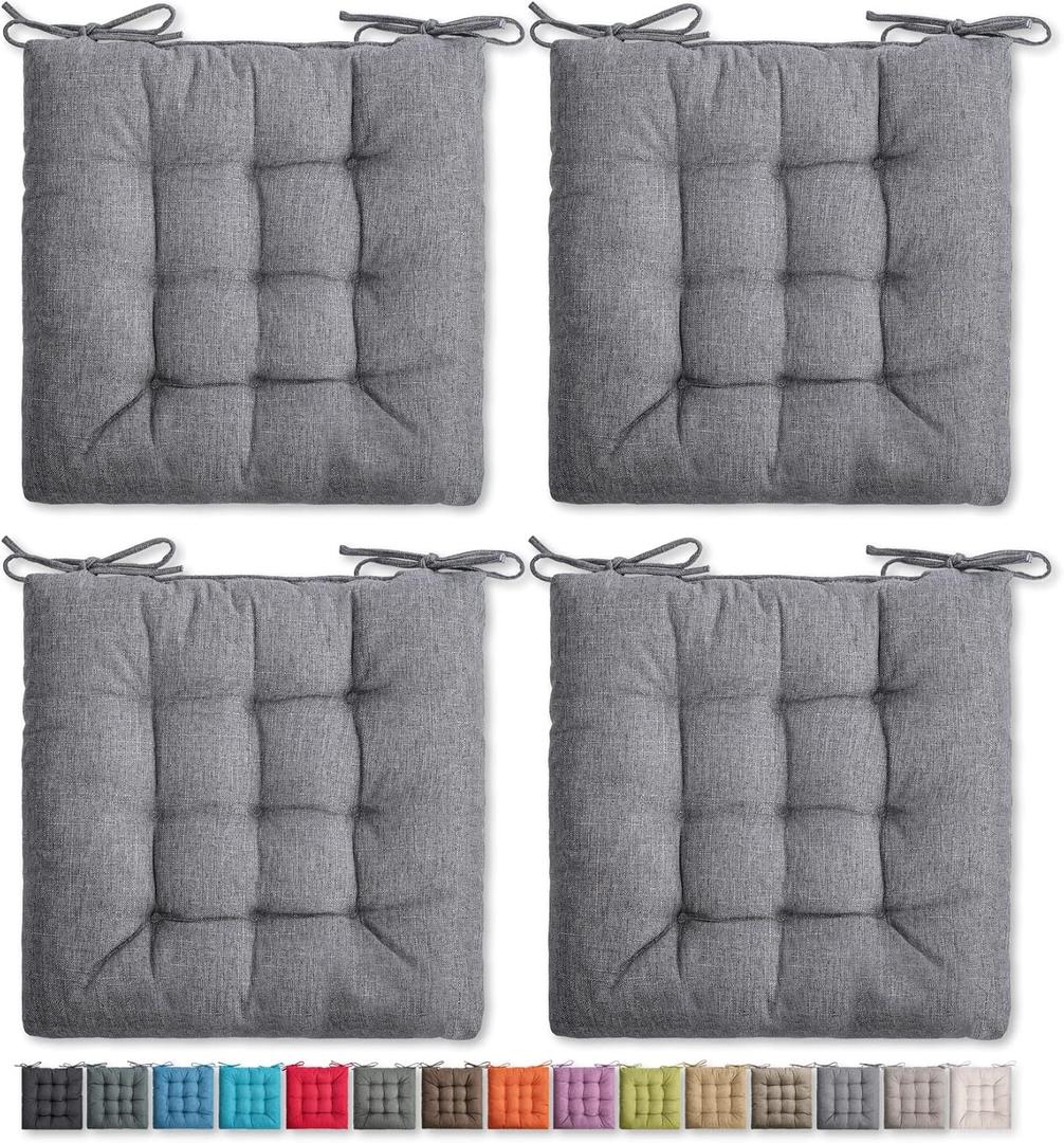 SQUARE MOON 4 Pack Chair Cushions, Seat Cushions, Chair Pads, Chair Mat for Indoor, Outdoor Dining Chair, Kitchen Chairs, Dining Room Chairs (16" 16" 4 Pack, Light Grey)