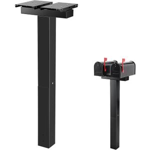 Colingmill Double Mailbox Post for Outside, 43 x 3.9 x 3.9 Inch Galvanized Steel Heavy Duty Post for 2 Mailboxes, Weather-Resistant and Mountable Black Stand for Homes(Mailbox Not Included)