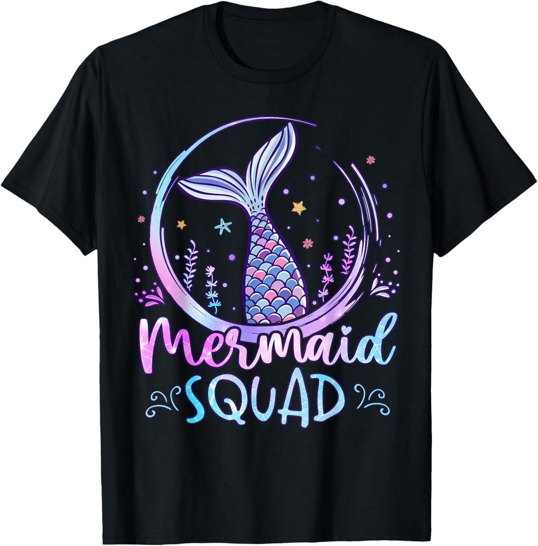 Mermaid Birthday Squad Party Girls Women Mermaid T-Shirt, L 