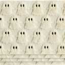 Artoid Mode Beige Ghost Halloween Placemats Set of 4, 12x18 Inch Soft Plush Faux Fur Wool Holiday Table Mats for Party Kitchen Dining Decoration