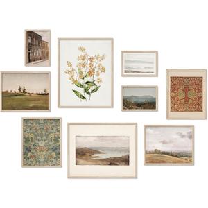 Habseligkeit Retro Prints for Wall Decor, Vintage Wall Art Prints, Country Wall Decor Aesthetic Landscape Home Decor Bedroom Living Room Unframed, Set of 9