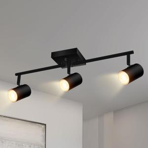 BoostArea Track Lighting Fixtures Ceiling, 3 Way Track Lighting Kit, LED Track Lighting with Rotatable Light Heads, Modern Ceiling Spot Lighting for Kitchen/Bedroom/Living Room, GU10 Bulb Not Included (Black)