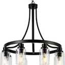 8 Light Chandeliers for Dining Room Linear Kitchen Island Lighting with Rectangular Clear Glass Shades, Modern Pendant Light Fixture Black for Kitchen Dining Room Living Room