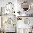 28 inch Round/Circle Wall Mirror, Vanity Bow Mirror for Wall Decor, Decorative Antique White&Gold Bathroom Mirrors, Traditional Art Home Decor for Dressing Table, Living Room, Bedroom