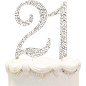 Bling Crystal Rhinestone 21 Birthday Cake Topper - Best Keepsake | 21st Party Decorations Silver