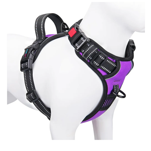 PHOEPET No Pull Dog Harness Medium Reflective Front Clip Vest with Handle,Adjustable 2 Metal Rings 3 Buckles,[Easy to Put on & Take Off](M, Purple)