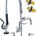 Commercial Sink Faucet with Sprayer, Wall Mount, 12' Swing Spout, 8 Adjustable Center, 25' Height for Restaurant Compartment Sink, Industrial, Chrome