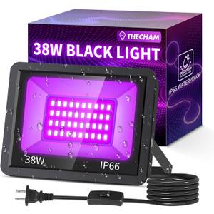 38W LED Black Lights IP66 Waterproof Black Light Outdoor with 5ft Plug+Switch,Flood Blacklight for Halloween Glow in The Dark Party Stage Light Neon Glow Birthday 1 Pack