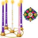 Advent Wreath 5 Candle Holder, Christmas Candle Rings Candle Holder for Tapered Advent Candles, Advent Wreath Ring Table Decoration for Christmas Advent Festival Home Party Church, Gold(No Candles)